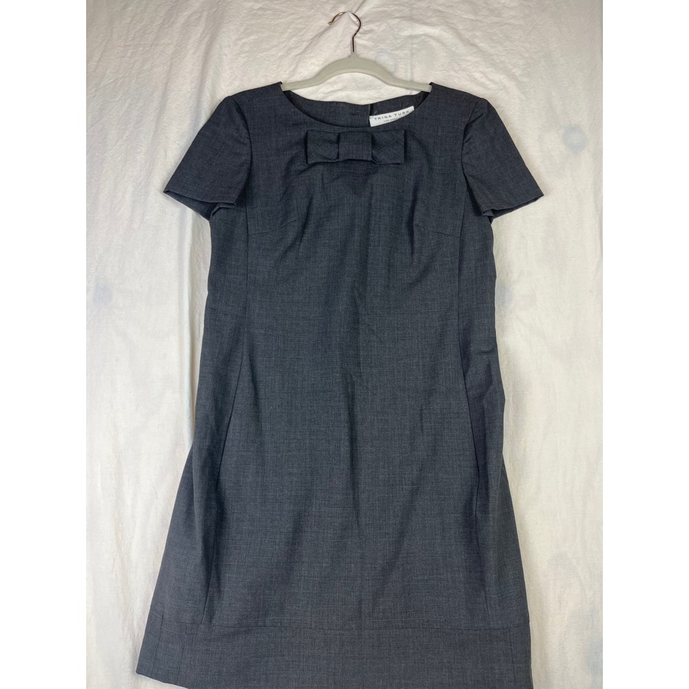 Trina Turk Grey Wool Blend Bow Front Button Back Shift Dress 287439 Size 2